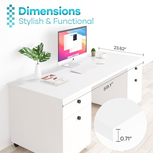 Kaboon White Table Top 23.62" D x 59.1" W, Solid One-Piece Desktop, Universal Wood Countertop, Reversible Laminate Top, Double Desks, L-Desk DIY, for Home and Commercial - color: White, size: 60x24