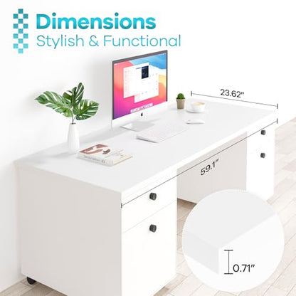 Kaboon White Table Top 23.62" D x 59.1" W, Solid One-Piece Desktop, Universal Wood Countertop, Reversible Laminate Top, Double Desks, L-Desk DIY, for Home and Commercial - color: White, size: 60x24