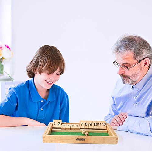 GSE Games & Sports Expert Wooden Shut The Box 12 Number Spots Dice Game Board with 2 Wooden Dice, Classic Tabletop Game Version of The Popular English Pub or Game Night