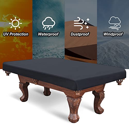 PATIKIL Billiard Pool Table Cover 8 Feet Waterproof Outdoor Indoor Dustproof Sun Rain Protection Billiard Table Cover for Patio Table Snooker Billiard Table, Black - size: 8 feet