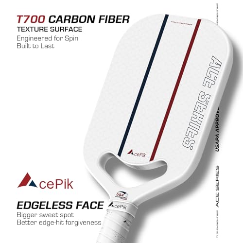 Acepik T700 Raw Carbon Fiber Edgeless Pickleball Paddle | 16mm Core for Refined Control | Aero Throat Design for Faster Swing Speed | USAPA Approved