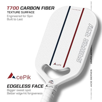 Acepik T700 Raw Carbon Fiber Edgeless Pickleball Paddle | 16mm Core for Refined Control | Aero Throat Design for Faster Swing Speed | USAPA Approved