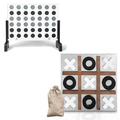 Play Platoon Giant 4 in a Row Outdoor Game & Magnetic Tic Tac Toe - Wooden Yard Game with Case & Rustic Metal/Wood Board for Family Fun & Room Decor
