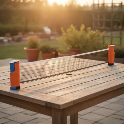 Retractable Table Tennis Net and Post Set, Clip-On Portable Ping Pong Net for Flat Surfaces, ABS Plastic - color: Orange