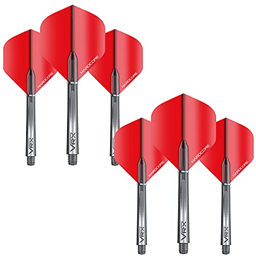 RED DRAGON Dart Flights and Shafts (Stems) Combo Set - Hardcore Flights and VRX Shafts - color: Red-black