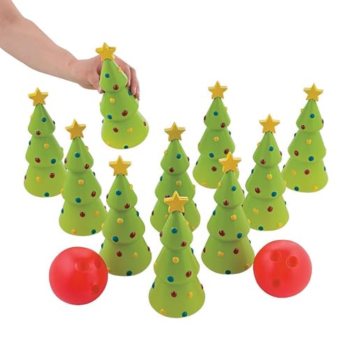 Fun Express Holiday Christmas Bowling Set (Comes with 10 pins and 2 Balls) Christmas Party Games