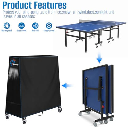 SIRUITON 2-in-1 Outdoor Ping Pong Table Cover,Heavy Duty 300D Oxford Fabric,Waterproof Sunproof Indoor & Outdoor,Fits Both Folding Tables and Flat Tables Indoor,Windproof,with Zipper 68"Lx30"Wx62"H - size: 68"Lx30"Wx62"H_300D