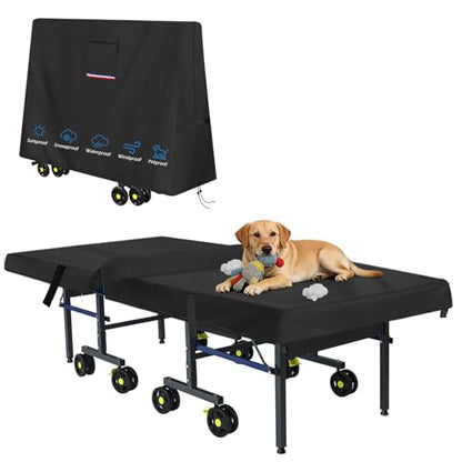 Ping Pong Table Cover Outdoor Waterproof,Table Tennis Cover Fits Both Folding and Flat Tables (Flat Size-9x5 FT) with Waterproof Seal, Includes Organize Bag for Indoor and Outdoor Use