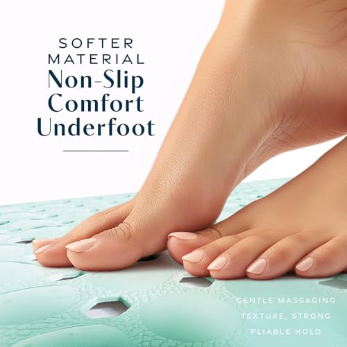 SlipX Solutions Power Grip Bathtub Safety Mat | Precision Grip Technology for Longer, Stronger, & Softer Wet Surface Protection | Solid Seafoam 39"x16" - color: Solid Seafoam