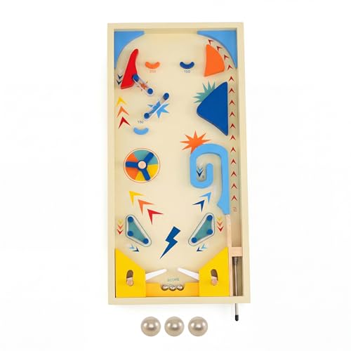GLACER Wooden Tabletop Pinball Game, Rotating Scoring Track Shooting Toy with 3 Balls, Marble Game for Kids Aged 8+ and Adults, Pinball Toy Desk or Family Party & Shooting Game