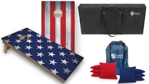 Tournament Grade Tailgating Pros Regulation Cornhole Boards Flag Set - Includes 8 Bean Bags, Carrying Cases, and 4'x2' Corn Hole Toss Game - color: Deconstructed Flag