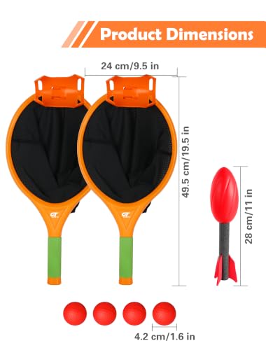 Launch & Catch Ball Set for Kids, Toss and Catch Outdoor Game with 2 Elastic Paddles, 1 Foam Football, 4 Soft Balls and Carry Bag, Solo Practice or Family Backyard Game for Beach and Lawn Play
