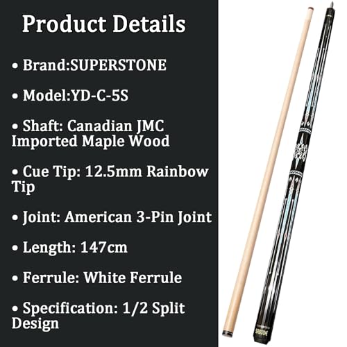 SUPERDIAMOND Pool Cue Stick Set Billiard Cue Sticks with Hard Case, 2-Pieces 58" Pool Table Sticks, 12.5 mm Tip Pool Queue,Pool Stick Set for Home Recreation, Billiards Clubs, Training - style: Billiard Cue Sticks-GB-YD-C-5S