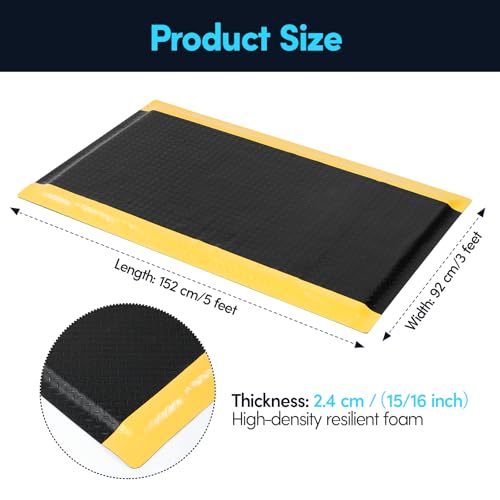 3 x 5 FT Anti Fatigue Mats Industrial 15/16 Inch Thick Soft Sponge Ergonomic Mat Durable Heavy Duty Diamond Plate Work Mat for Standing Non Slip Industrial Grade Floor Mat for Leg & Back Pain - size: 59.9"L x 36.2"W x 0.9"Th