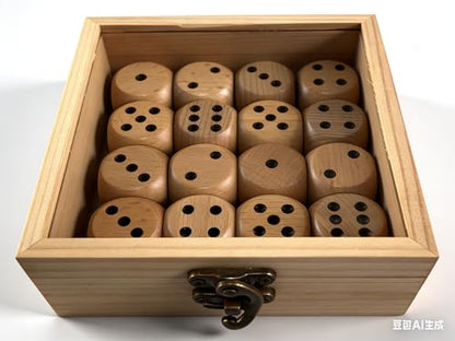 Premium 16-Piece Natural Wooden Dice Set with Clear Window Gift Box - 25mm Eco-Friendly Rounded Corner Dice for Board Games, Math Learning, Teaching & DIY Crafting - Rustic Tabletop Decor