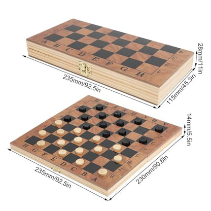 3 in 1 Checkerboard with Chessman, Folding Wooden Chess Checkers Board Set Portable Travel Chess Set for Outdoor Travel Camping