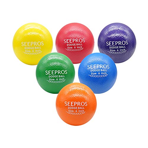 Foam Dodgeball Set - Soft Skin, Low Bounce, Set of 6 with Mesh Storage Bag for Kids and Adults - style: 6 Inch