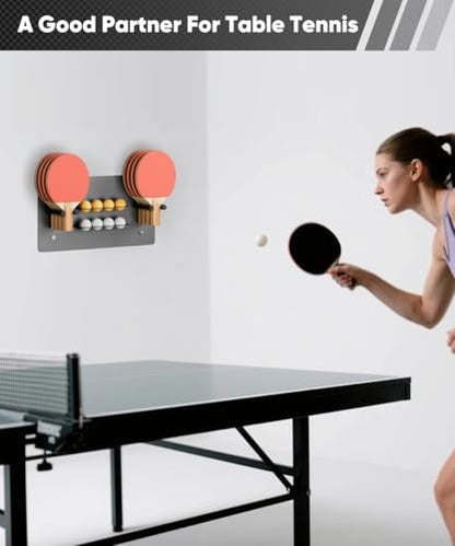 Ping Pong Paddle Holder, Wall Mounted Metal Magnetic Table Tennis Storage Rack Holds - size: 2-Tier