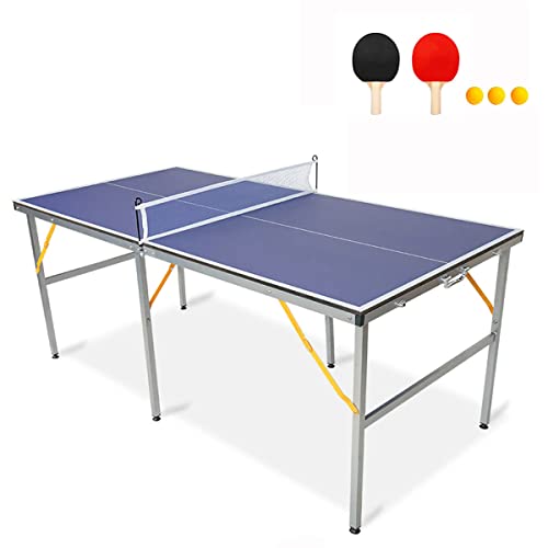 6FT/8FT/9FT Mid-Size Table Tennis Table Ping-Pong Table Set Foldable & Portable Table Indoor Outdoor for Family Game - color: Blue, size: 6FT