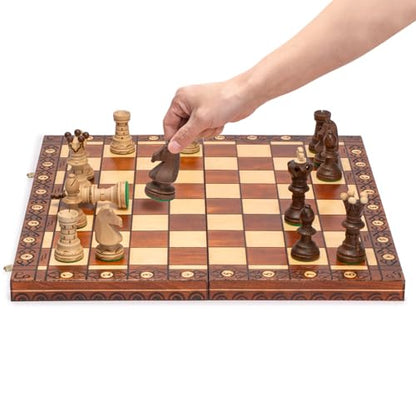 Husaria European International Wooden Chess Game Set, Ambassador - 21.7 Inches - Large-Size Chess Set with Handcrafted Chessmen and Felted Folding Board