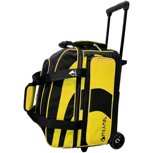 Pyramid Deluxe Double Roller 2 Ball Bowling Bag with Large Separate Shoe Compartment (Up To 2 Pairs Of Shoes) and Accessory Pockets, Sturdy Square Handle - Extends to 40" - Pro Options Available - color: Pro Black/Gold