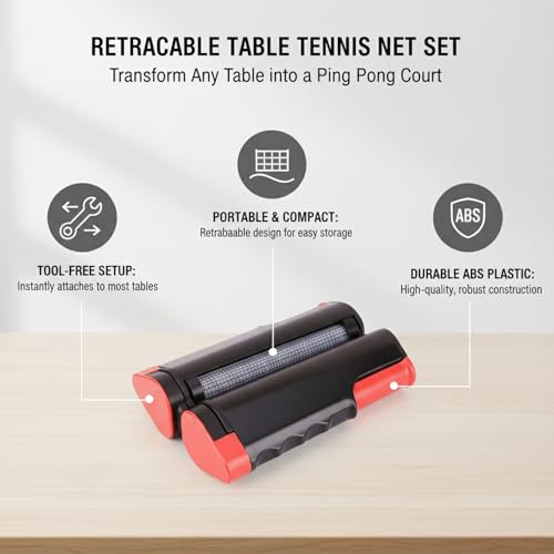 Retractable Table Tennis Net Set, Portable Clip-On Ping Pong Net for Flat Surfaces, Tool-Free Setup with Durable PP Construction - color: Black