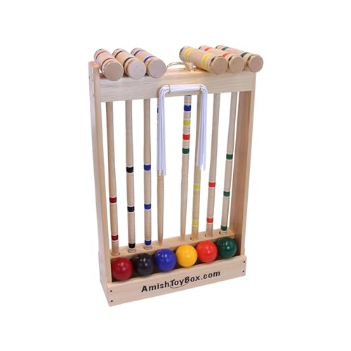 Deluxe Croquet Game Set - 6 Player - with Wooden Stand (Three 28" Handles/Three 32" Handles)