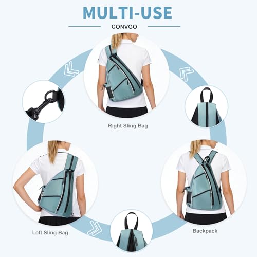 Pickleball Bag for Women Men, Adjustable Pickleball Backpack, 2 in 1 Sports Sling Bag for Pickleball Tennis - color: Blue Grey