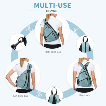 Pickleball Bag for Women Men, Adjustable Pickleball Backpack, 2 in 1 Sports Sling Bag for Pickleball Tennis - color: Blue Grey