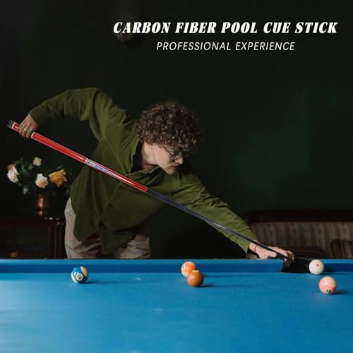 Carbon Fiber Pool Cue – 12.9mm, 14mm and 12.4mm, 2-Piece Billiard Cue Stick for Women/Men, Professional Break Cue for Snooker, 8-Ball, 9-Ball, Home & Club Use - color: Red 1