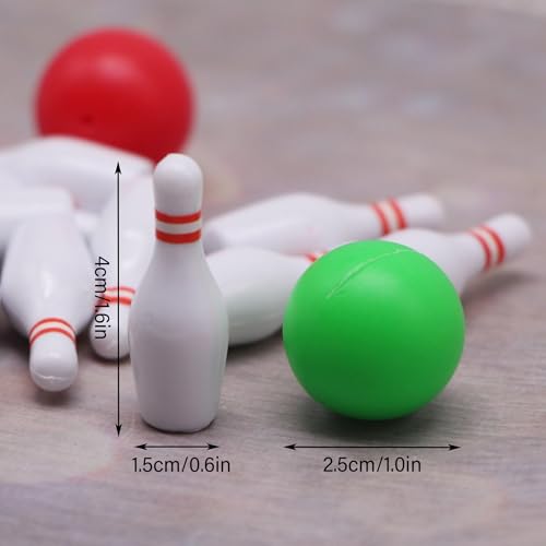 Mini Bowling Set, 10 Mini Bowling Pins & 2 Balls Plastic Dollhouse Accessories for DIY Scene Landscape Set