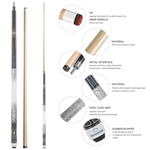 HomeSeason Pool Cue Stick 58" Billiard Cue Sticks 3D Printed Grip Professional Low Deflection Pool Sticks Maple Wood Pool Sticks 13mm Tip - color: 21oz with bag