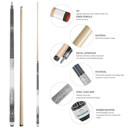 HomeSeason Pool Cue Stick 58" Billiard Cue Sticks 3D Printed Grip Professional Low Deflection Pool Sticks Maple Wood Pool Sticks 13mm Tip - color: 21oz with bag