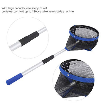 Large Capacity Table Tennis Ball Pickup Storage Net Portable Ball Picker Container with Retractable Handle and Angle