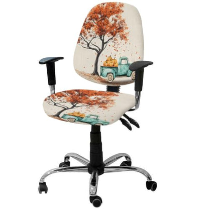 Savannan Office Chair Cover, Fall Orange Maple Tree Pumpkin Protective Stretch Elastic Universal Cover for Desk Task Chair,Computer Rotating Chair 1 Pcs Farm Truck Retro Linen