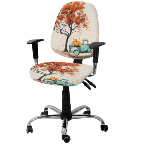 Savannan Office Chair Cover, Fall Orange Maple Tree Pumpkin Protective Stretch Elastic Universal Cover for Desk Task Chair,Computer Rotating Chair 1 Pcs Farm Truck Retro Linen