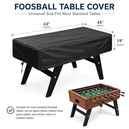 Foosball Table Cover, Heavy Duty Waterproof Outdoor Soccer Table Cover, Dustproof Game Table Protector for Indoor Outdoor Foosball Tables, 63" L x 45" W x 19" H, Black