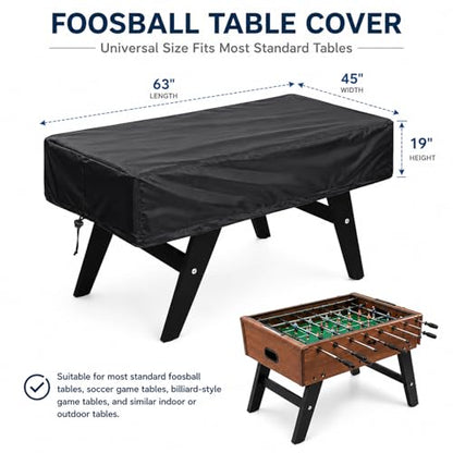 Foosball Table Cover, Heavy Duty Waterproof Outdoor Soccer Table Cover, Dustproof Game Table Protector for Indoor Outdoor Foosball Tables, 63" L x 45" W x 19" H, Black