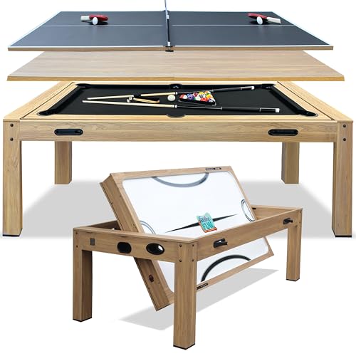 7ft Multi Game Table 4 in 1 Pool Table Ping Pong Table Air Hockey Combo Game Table Includes All Accessories for Game Room & Family - color: Natural Oak