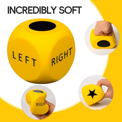 Giant Left Right Point Center Dice Game with 24 Large Chips & Carry Bag. 3.5" Jumbo Foam Indoor/Outdoor & Lawn Dice Game for Family - color: Jumbo Yellow Foam Dice
