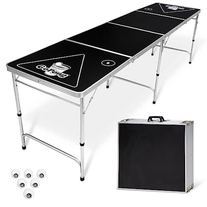 GoPong 8 Foot Portable Beer Pong/Tailgate Tables (Black, Football, American Flag, or Custom Dry Erase) - color: Black