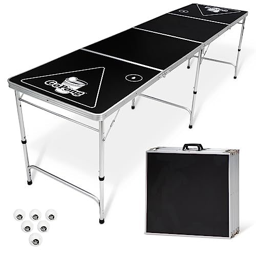 GoPong 8 Foot Portable Beer Pong/Tailgate Tables (Black, Football, American Flag, or Custom Dry Erase) - color: Black
