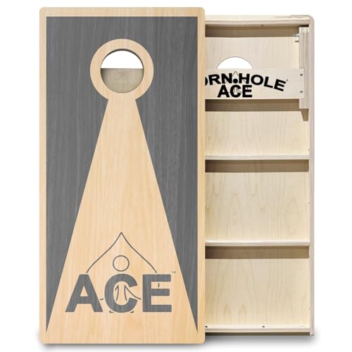 CornholeAce ACE PRO Inverse Triangle Professional Cornhole Boards - No Bounce! Triple Wide Legs, 3/4" Baltic Birch Plywood, Handles, Regulation Size (4x2ft), Tournament Style, Made in USA - color: Silver