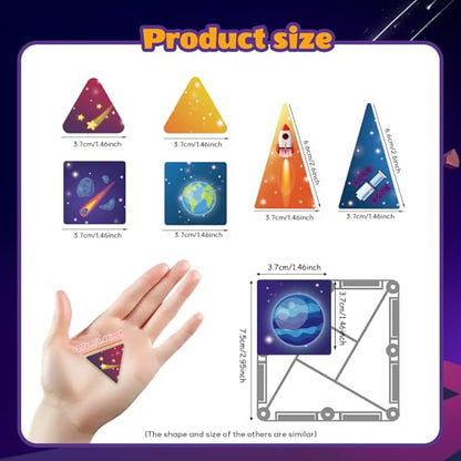 Mini Magnetic Tiles Travel Set, 31Pcs STEM Travel Magnatiles with Metal Case, Space Theme Educational & Creative Magnet Tiles for Kids