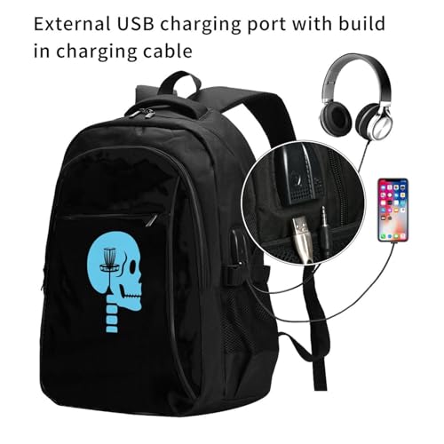 Disc Golf On The Mind Travel Backpack, Extra Large 50L Laptop Backpacks for Men Women, College Backpacks Work Bag with USB Charging Port Fits 17 Inch Computer, Black