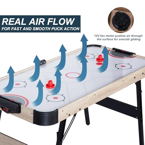 58 Inch Folding Air Hockey Table for Family, Foldable Sports Hockey Game Set w/2 Pucks, 2 Pushers, Powerful Motor, Hockey Table for Adults and Kids, Home Game Room
