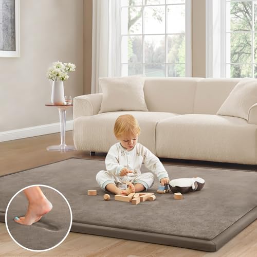 Baby Play Mat for Floor Nursery Rug Muscle Mat Area Rug Playroom Rug 59"x79" Playpen Mat Elastic Foam 1.3" Thick Crawling Mat for Babies,Toddlers, Infants, Kids,Camel - color: Camel, size: 59"x79"