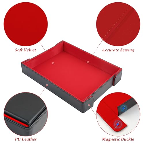 PU Leather Dice Tray Magnetic Folding Dice Rolling Mat with Red Felt Lining for Dice Games Portable Tabletop Board Games Tray - color: Red