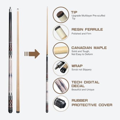 Carbon Fiber/Canadian Maple Pool Cue Stick 58" 20oz, Professional Billiard Stick with 3/8×8/5/16x18 Pin Joint & 13mm Tip, Pool Sticks for Adults Bar or House Use for Billiard Players - style: B66 Pool Cue