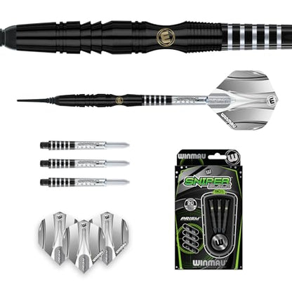 Winmau Sniper Black Professional Darts Set - 90% Tungsten Darts with Flights & Shafts - Match-Weighted Barrels for Steel Tip & Soft Tip Darts - Available in 18g to 24g Weights